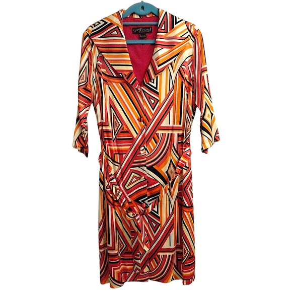 Girlfriend by Silversilk Geometric Silk Button Front Dress, Size L, Multicolored - Picture 2 of 5